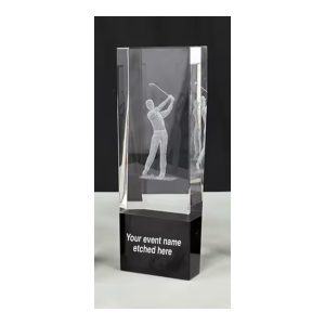 Crystal 3D Golfer Trophy with black glass base