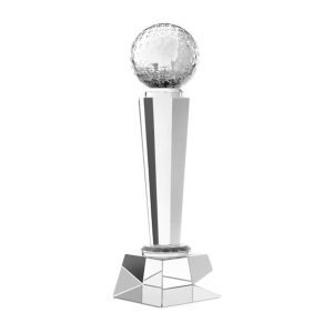 Etched Glass Pedestal Golf Ball Trophy