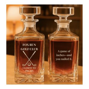 Deep Etched 750 ml Clear Glass Square Decanter